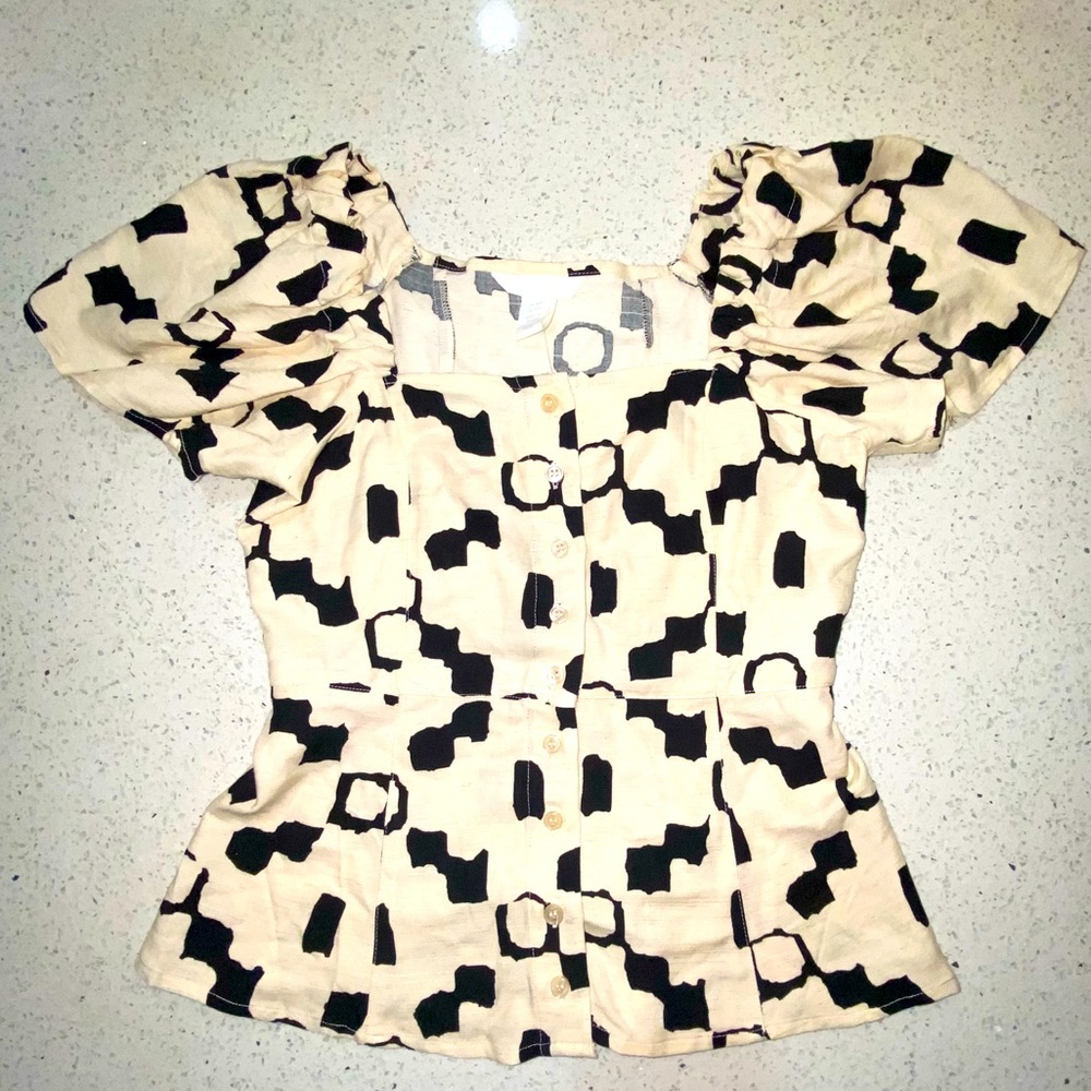 Cream & Black Peplum Top
